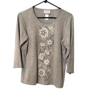 Alfred Dunner Women's Grey Floral Top